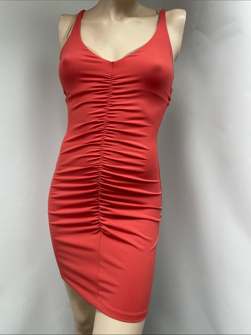 Susana Monaco Coral-Red Ruched Mini Dress, Size XS